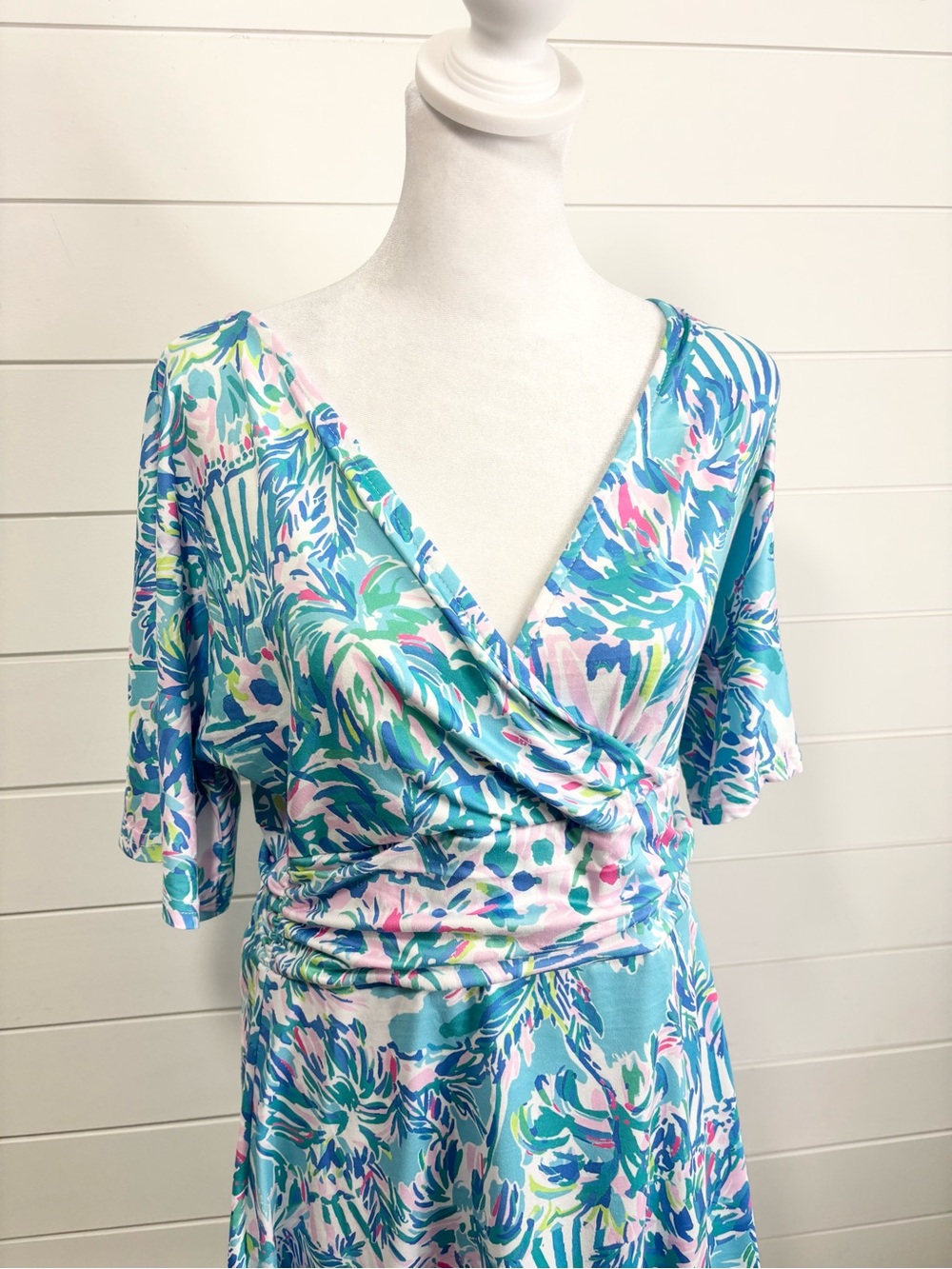Blue Floral Print Wrap Front V-Neck Dress Romper size M - Picture 4 of 11